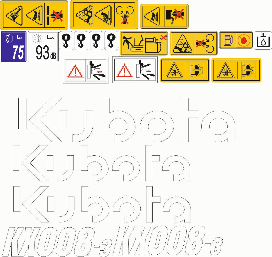 KUBOTA KX008-3 oblepenie štítkom