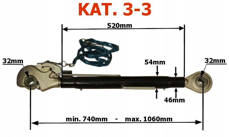 HORNÝ CENTRÁLNY KONEKTOR 740-1060mm M36x3 KAT. 3-3