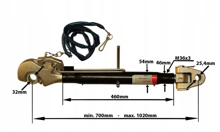 HORNÝ KONEKTOR 700-1020mm M36x3 KAT. 2-3