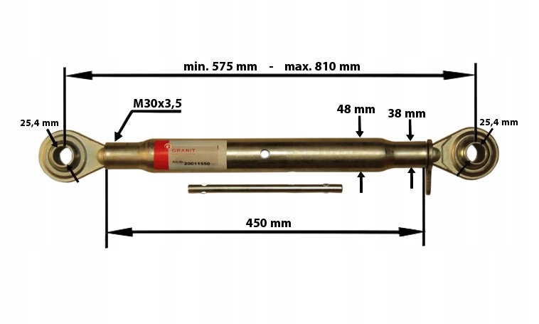 HORNÝ CENTRÁLNY KONEKTOR 575-810mm M30x3,0 KAT. 2-2