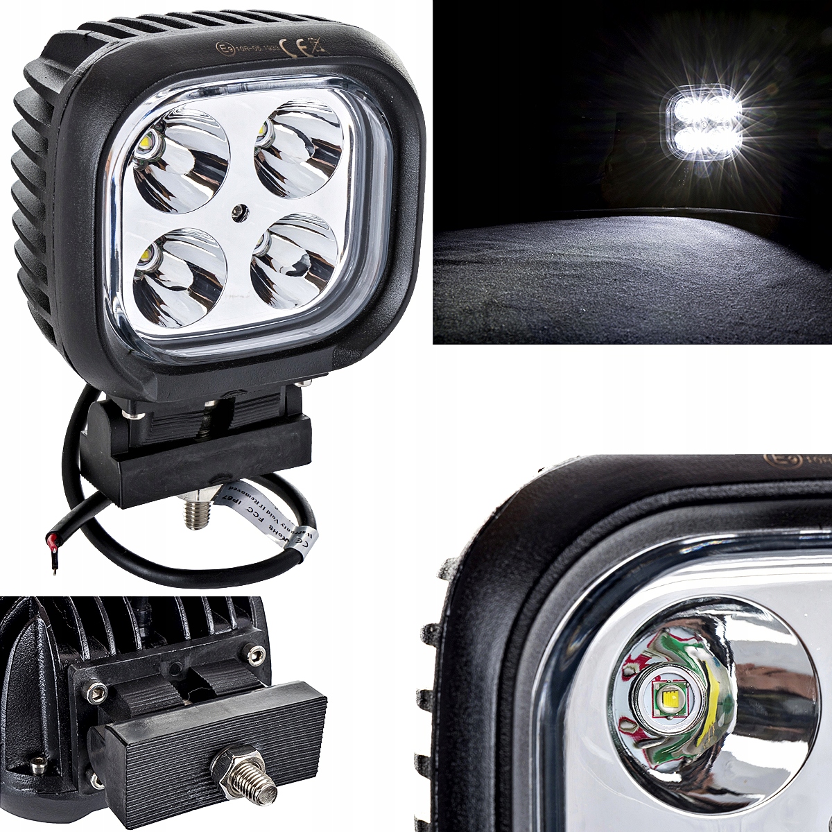 Pracovné svetlo 4 led 40 W štvorcové sústredené