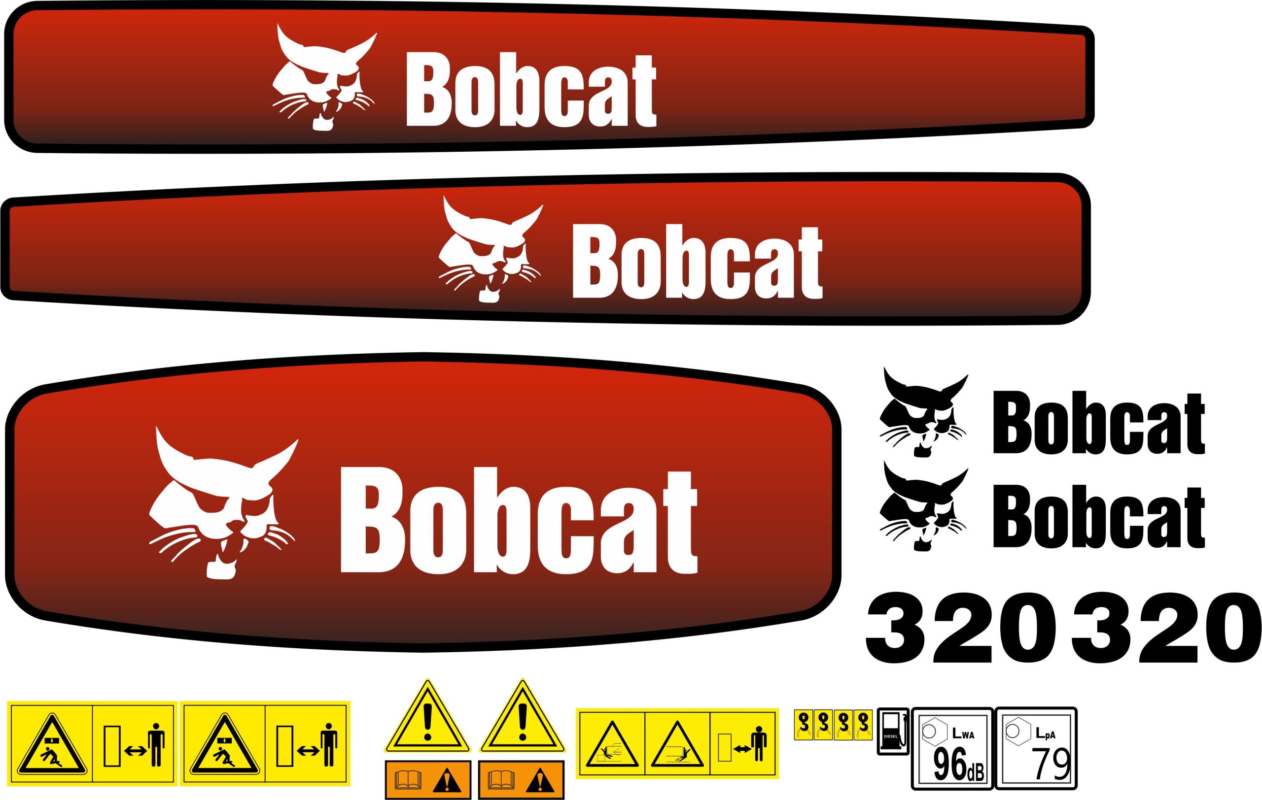 NÁLEPKY BOBCAT 320 MINI RÝPADLO + SERVISNÉ RÚRKY