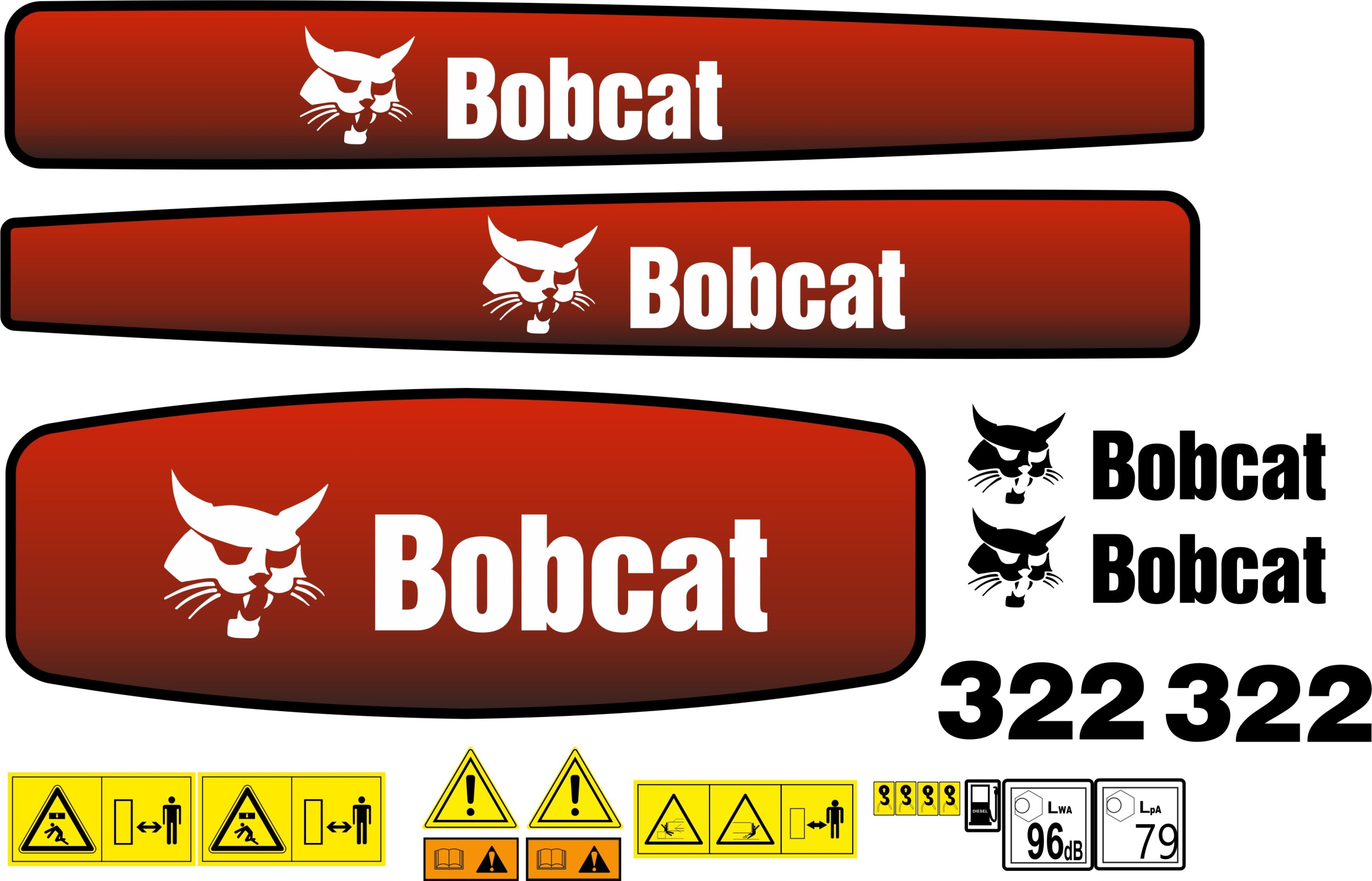 NÁLEPKY BOBCAT 322 MINI RÝPADLO + SERVISNÉ RÚRKY