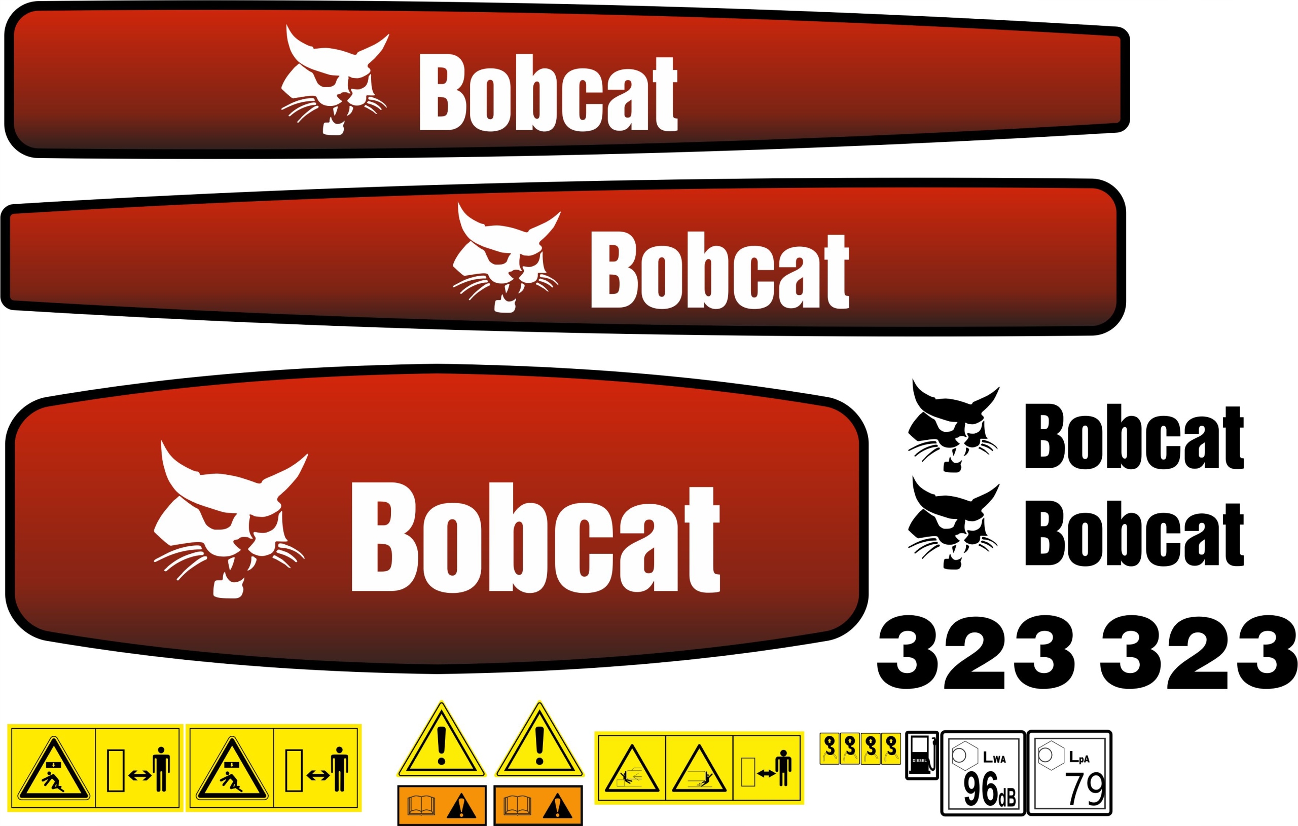 NÁLEPKY BOBCAT 323 MINI RÝPADLO + SERVISNÉ RÚRKY