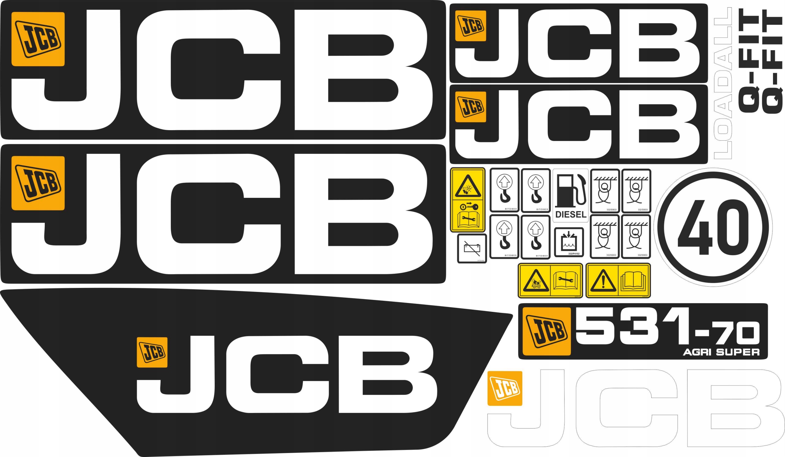 NÁLEPKY JCB 531-70 SÚPRAVA NÁLEPKY NA NAKLADAČ 531