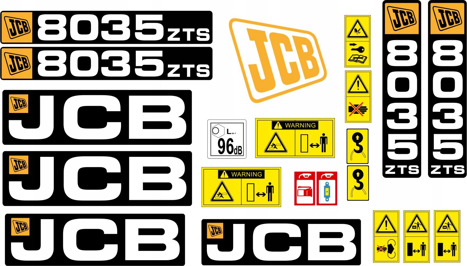 NÁLEPKY JCB 8035 ZTS + LAMINOVANÉ PIKTOGRAMY