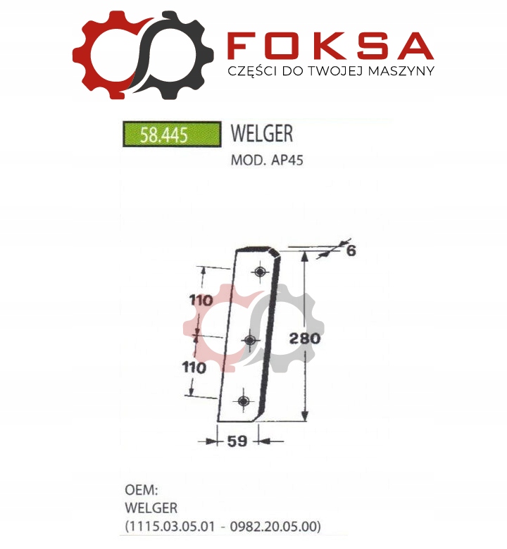 Fixný nôž 0 982 200 500 Welger