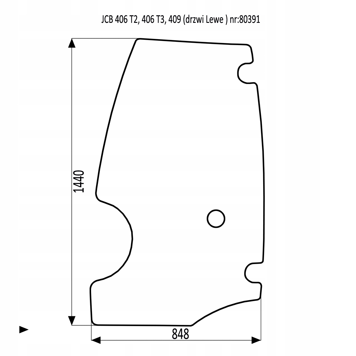 SKLO DVERÍ VĽAVO JCB 406 409 T2 T3