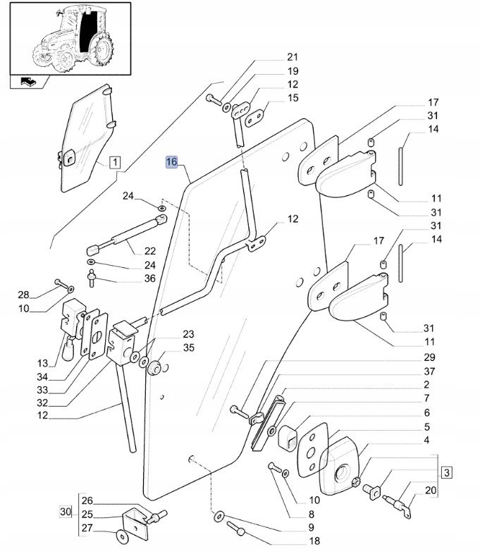 Okno ľavých dverí New Holland T3000 87290874