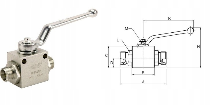 Hydraulický guľový ventilový M16 × 1.5 2-cestný
