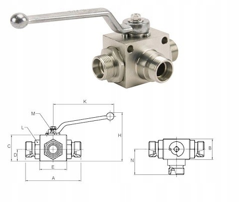 Hydraulický guľový ventilový M22 × 1.5 3-cestný