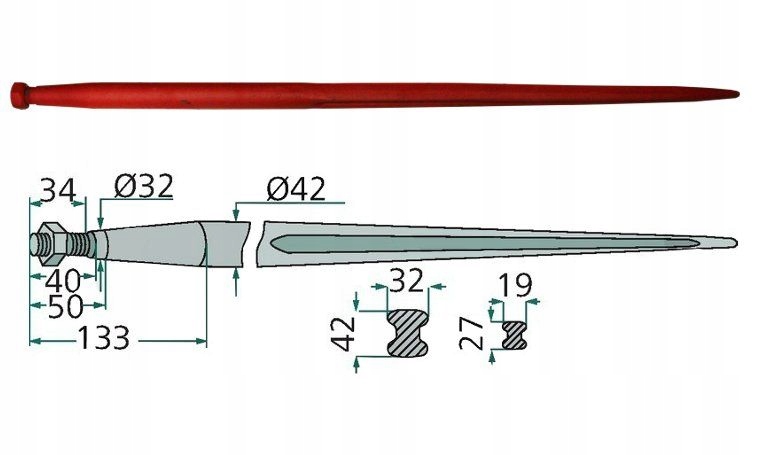 1200mm hrot nakladača pre ťažký náklad M28x1,5
