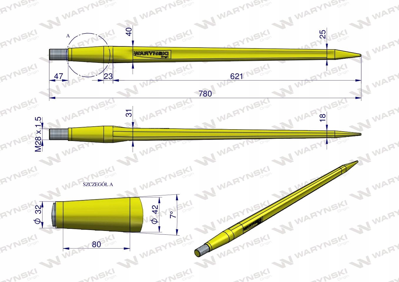 Prsty nakladača HEAVY straight L-780mm Tur WARYŃSKI