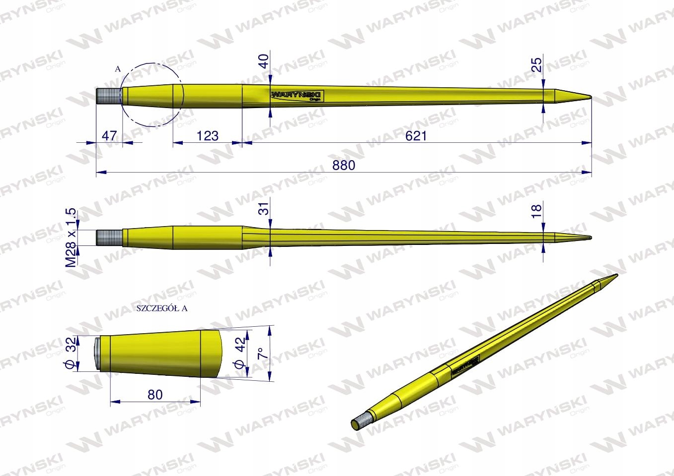 Zub nakladača pre priechodku HEAVY L-880 mm VARYŃSKI