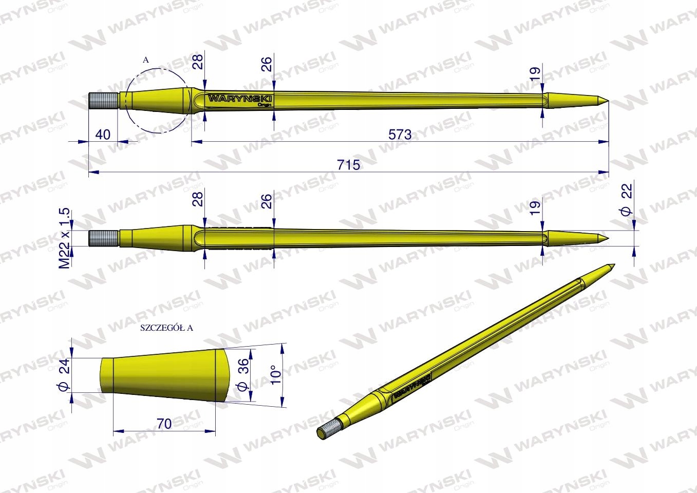 Zub nakladača, univerzálny priamy, L-710 mm VARYŃSKI