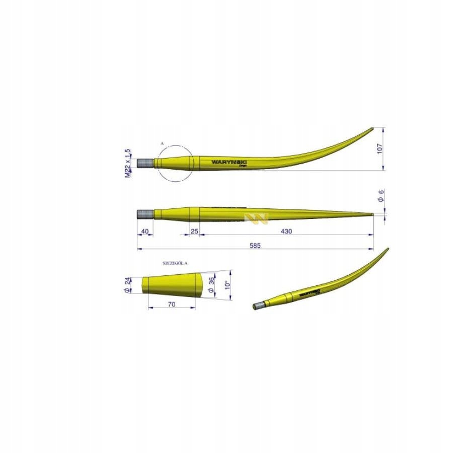 Hrot nakladača ohnutý 600 mm 5193-FT88 TUR Waryński