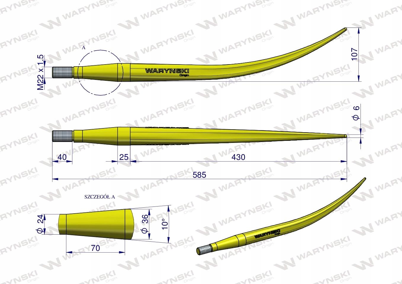 Hrot nakladača je ohnutý a uzavretý L-600mm WARYŃSKI