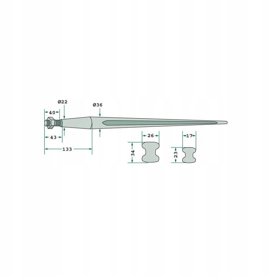 Rovný zub s maticou 1100 mm M22x1,5 4307001100