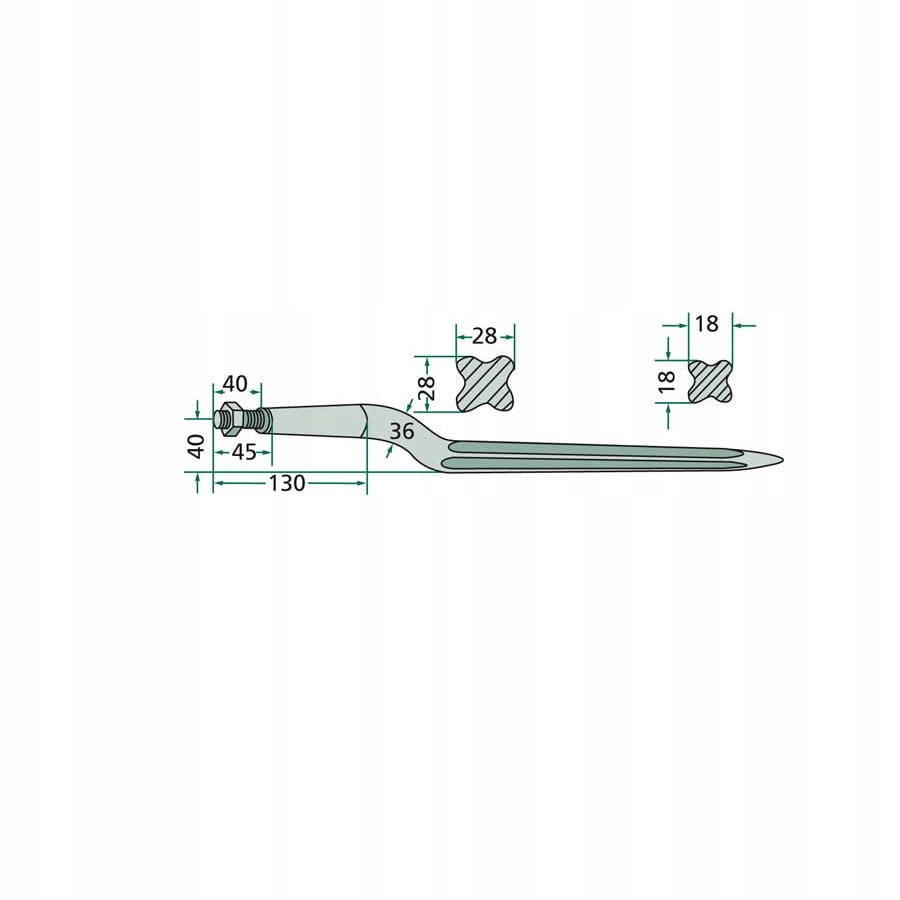 Zakrivený zub s maticou 1000 mm M22x1,5 4307011006