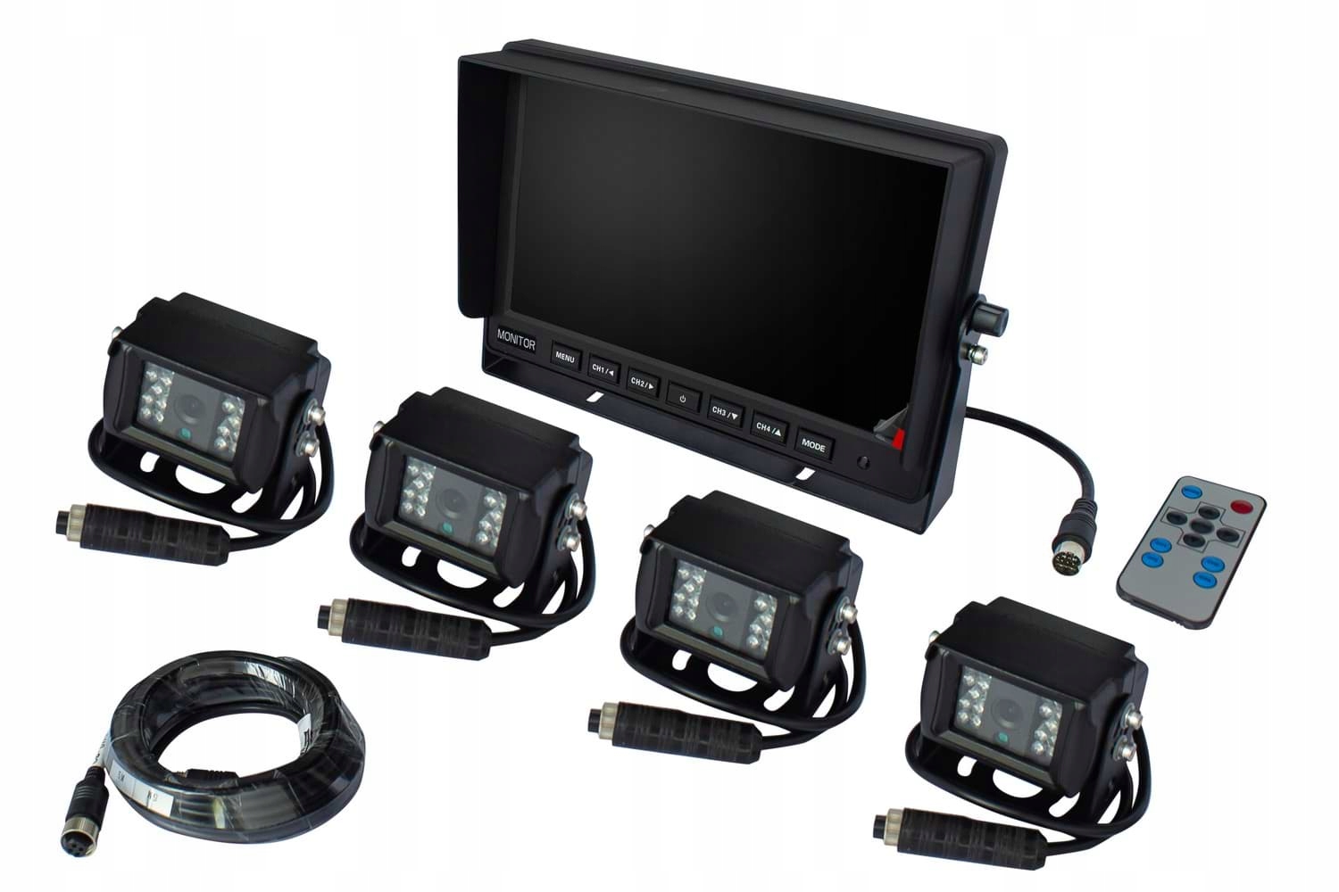Sada 4 cúvacích kamier s káblami LCD monitor 9